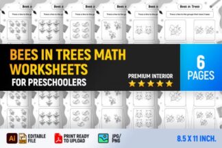 Lembaran Kerja Matematik Prasekolah Kira Lebah di Pokok (Bees in Trees)