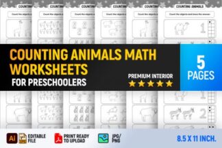 Lembaran Kerja Matematik Prasekolah Mengira Haiwan (Counting Animals)