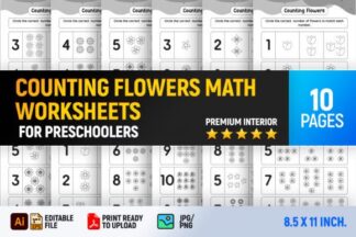 Lembaran Kerja Matematik Prasekolah Mengira Bunga (Counting Flowers)