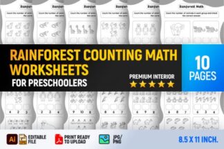 Lembaran Kerja Matematik Prasekolah Mengira Haiwan Hutan Hujan (Rainforest Counting)